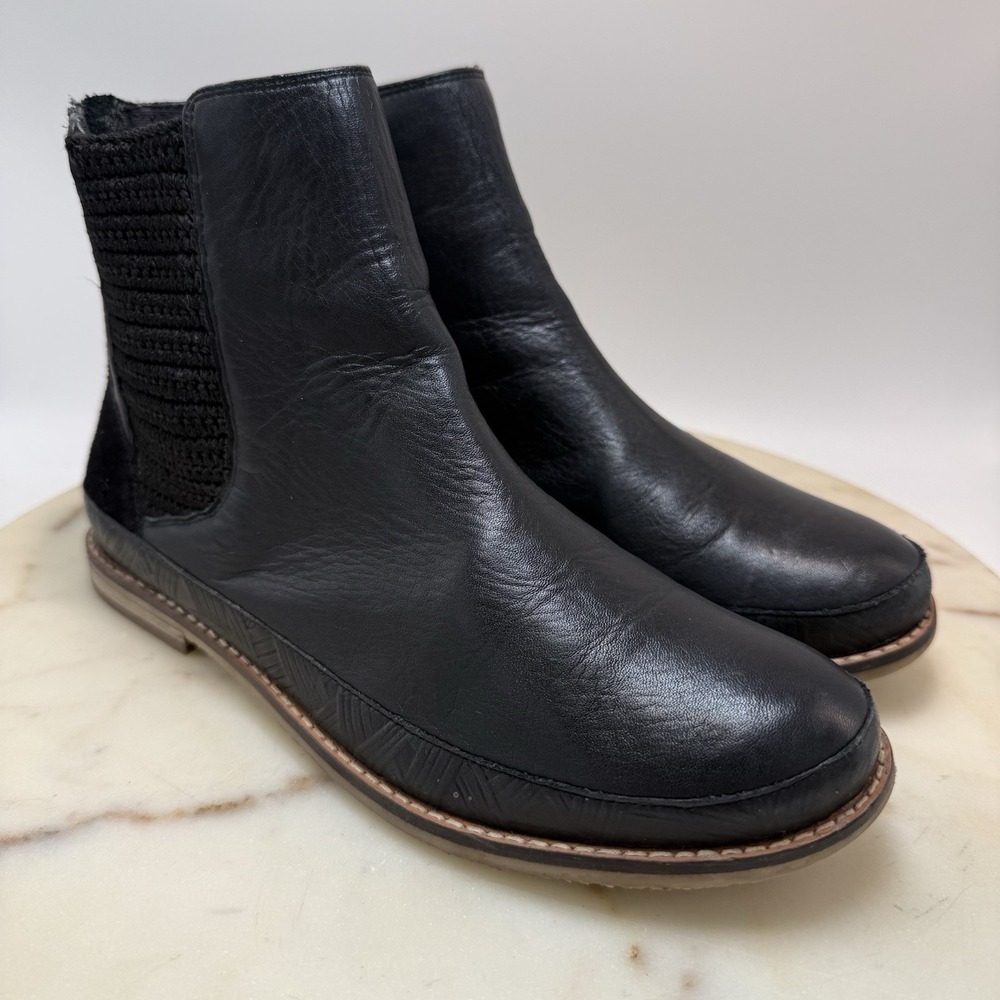 The Sak Womens Black Chelsea Leather Upper Boots Size 6 Crochet Detail Back Zip